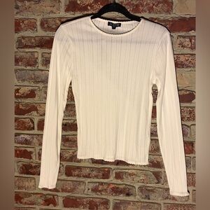 NWT J.Crew Pointelle Knit Long Sleeve Ivory Scalloped Hem Lightweight Sweater S